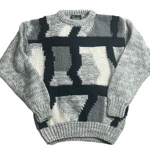 Vintage Forte Sweater Men’s Medium Abstract Geometric Knit 80s 90s Made in Korea